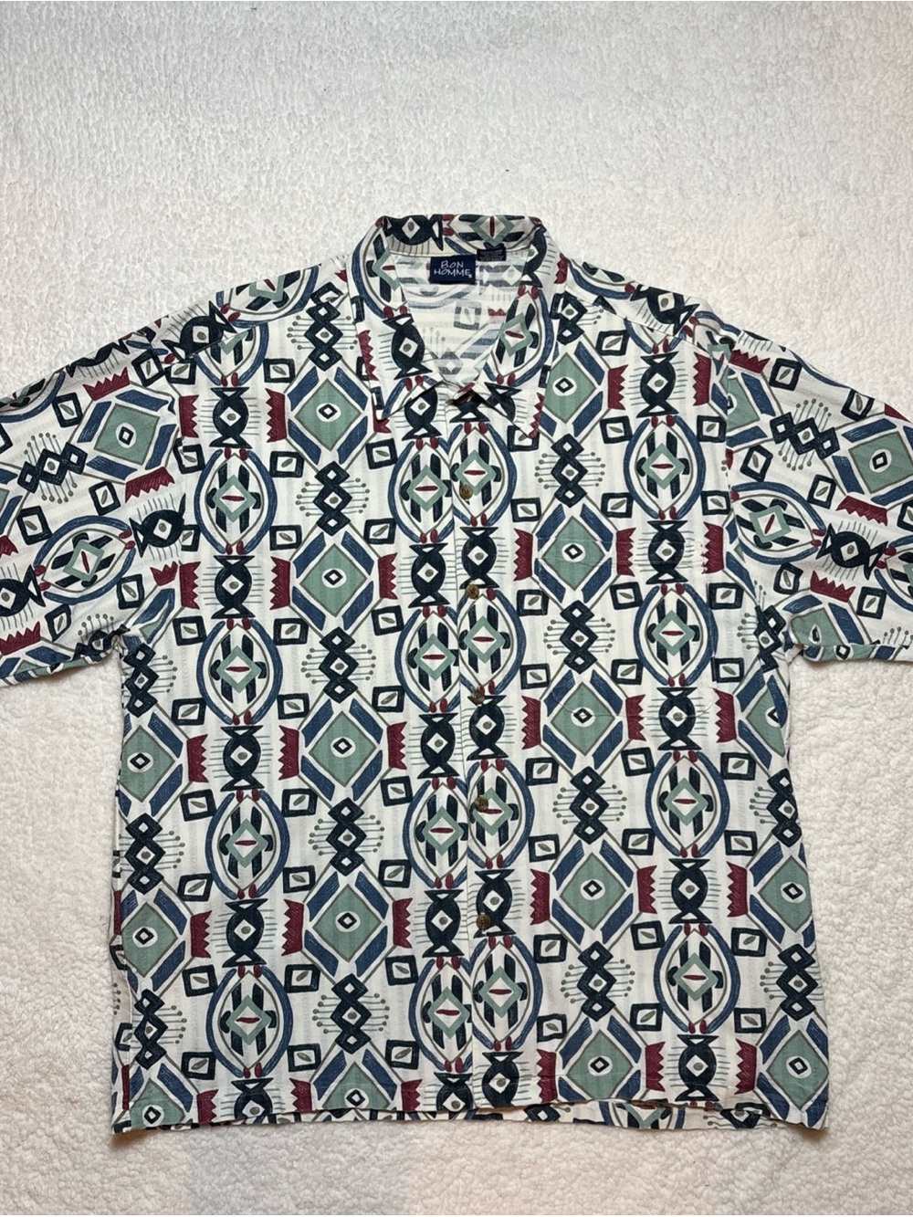 Vintage 90’s Bon Homme Geometric Aztec Southwestern Pattern Button Down Men’s L